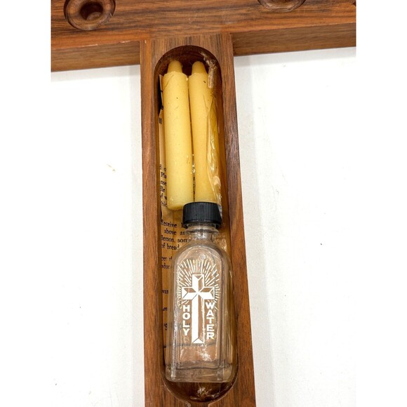 Wooden Crucifix Cross Last Rites Sick Call Candles Holy Water Bottle Vintage EUC - Picture 3 of 16